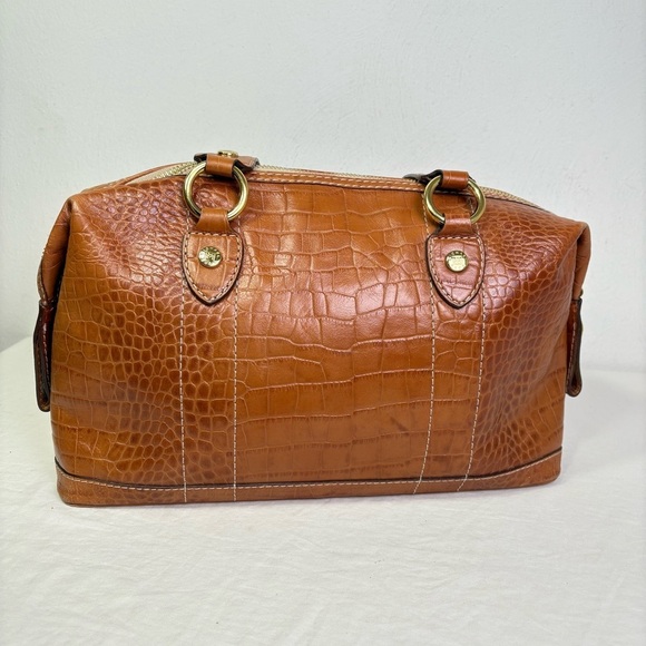 MICHAEL KORS Caramel Honey Tan Croc Embossed Genuine Leather Satchel Tote - Picture 10 of 16